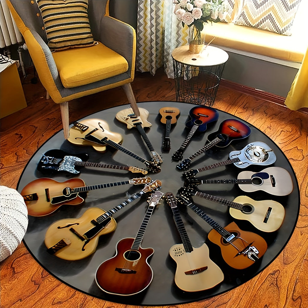 Round Guitar Pattern Rug - Non-slip, Perfect for Living Room and Bedroom, Ideal as a Gift