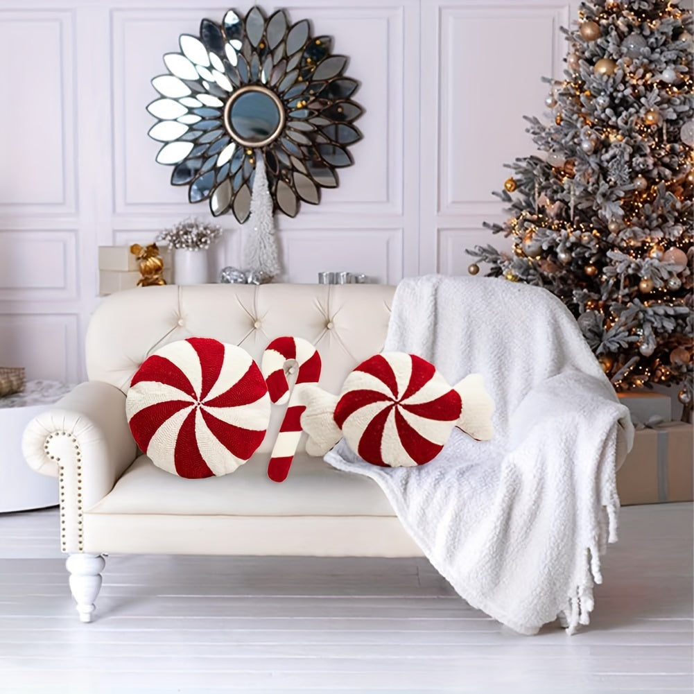Almohada Bastón de Caramelo - Almohada Navideña Vintage, Lavable a Mano, Relleno de Poliéster