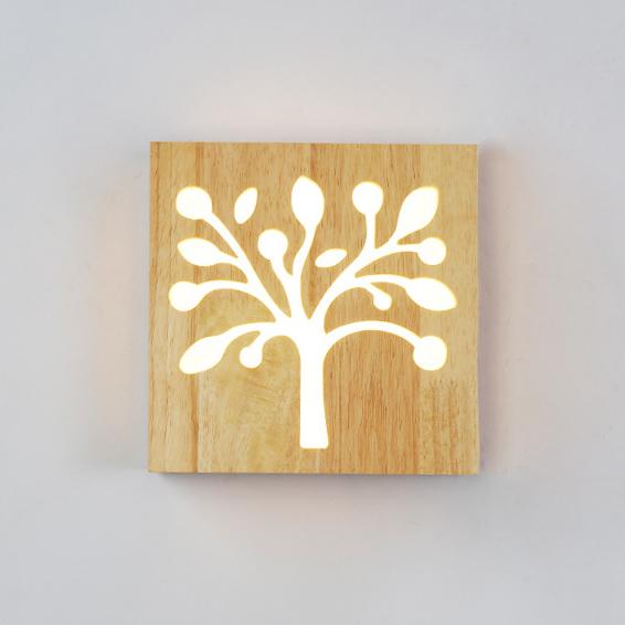 NatureShine - Lámpara de pared LED moderna de madera maciza con motivo lúdico