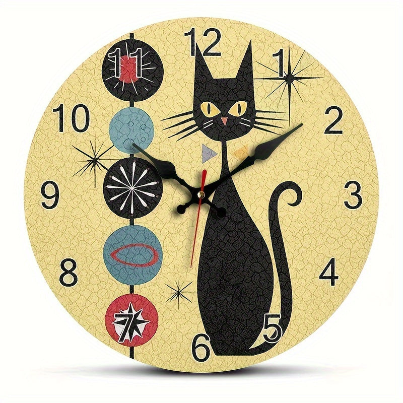 CoolCat - Relógio de Parede Silencioso em Madeira com Design Moderno