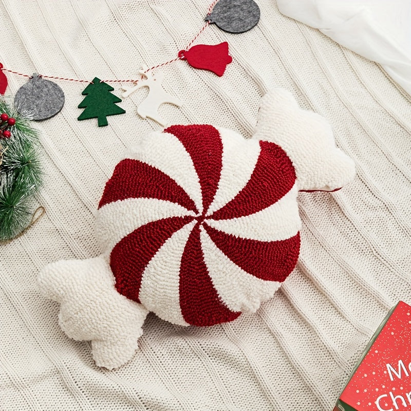 Almohada Bastón de Caramelo - Almohada Navideña Vintage, Lavable a Mano, Relleno de Poliéster