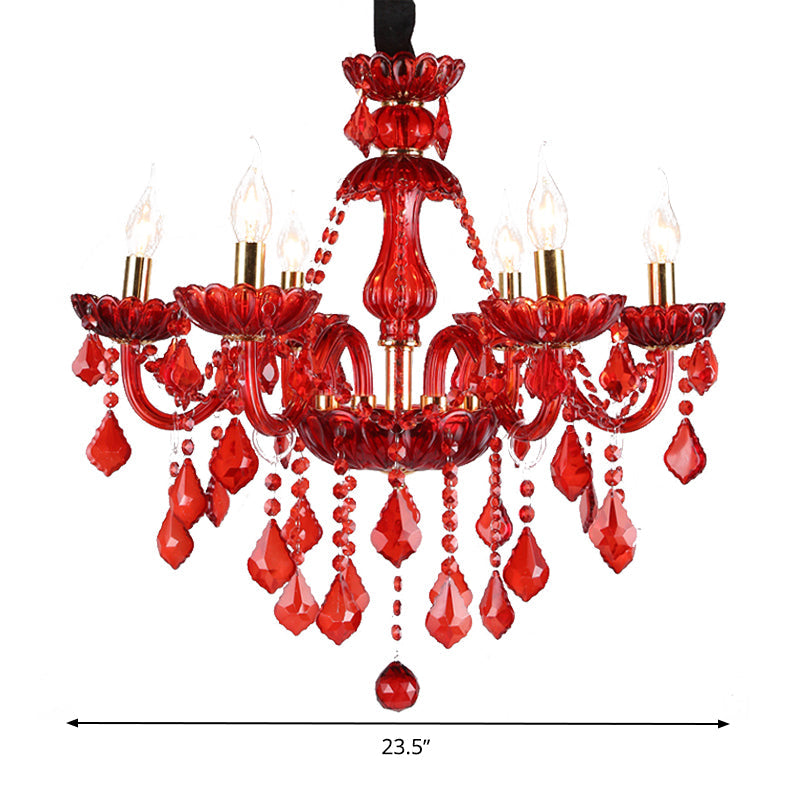 Moderna lámpara de araña roja con cristales