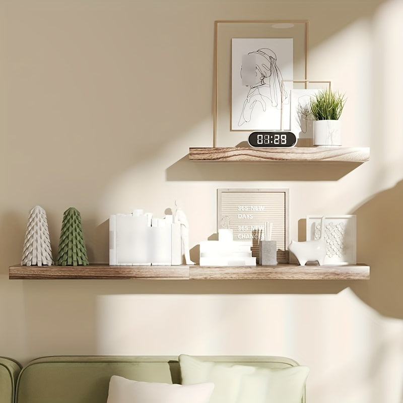 RusticFloat - Set of 3 Rustic Wooden Floating Shelves with Invisible Brackets