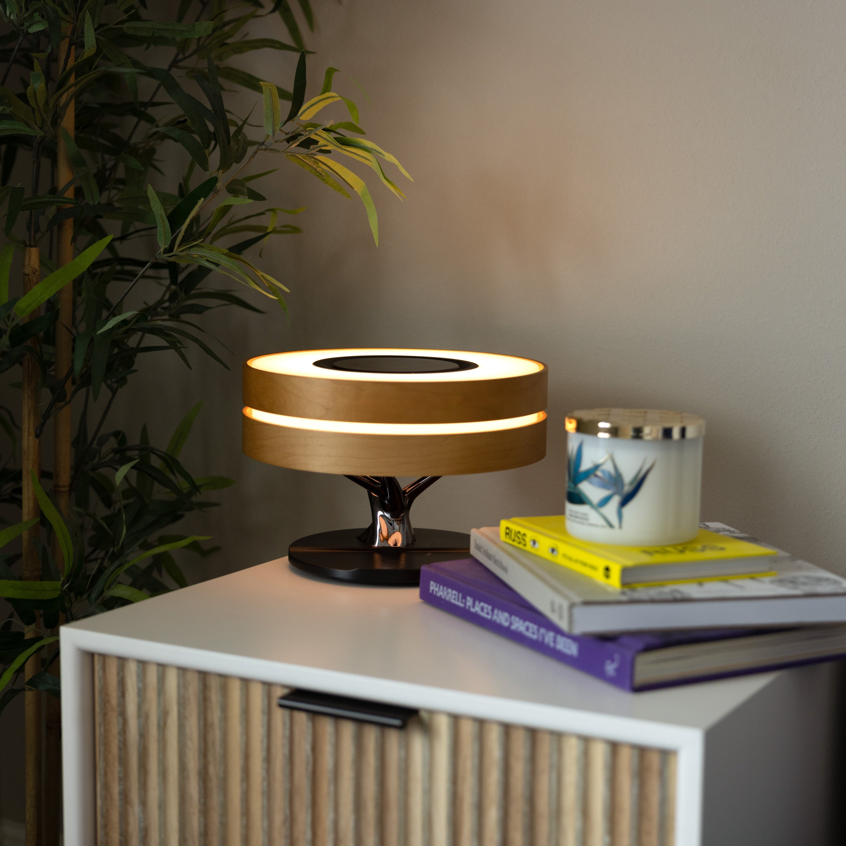La lampada da tavolo Serie Moderna con altoparlante e caricatore wireless