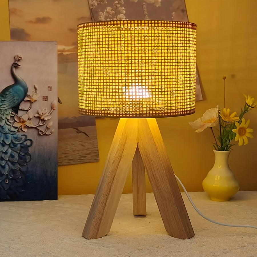 DecoLight - Rustic Wooden Table Lamp with USB Power Supply