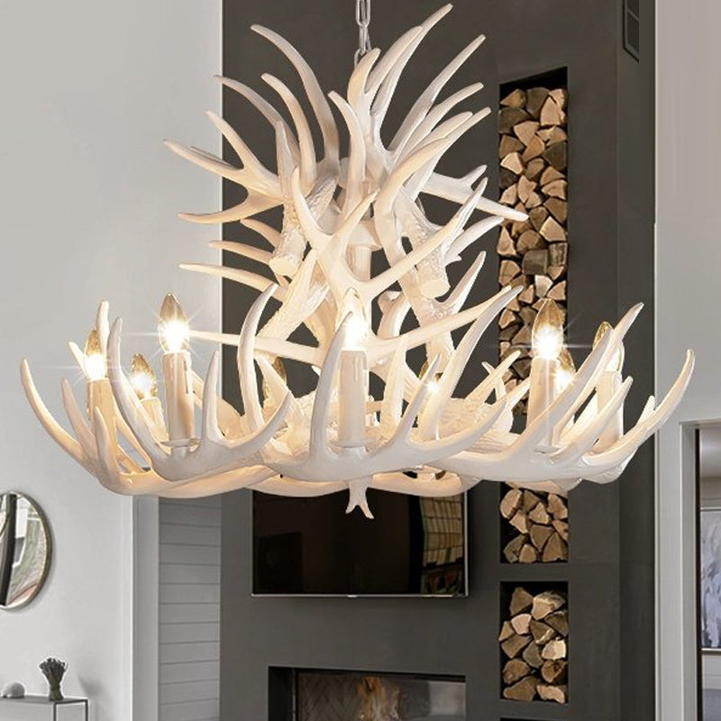 AntlerGlow – White Antler Chandelier in Rustic Resin for Living Rooms
