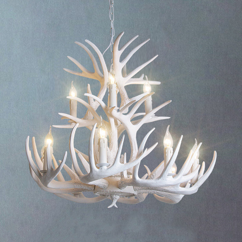 AntlerGlow – White Antler Chandelier in Rustic Resin for Living Rooms