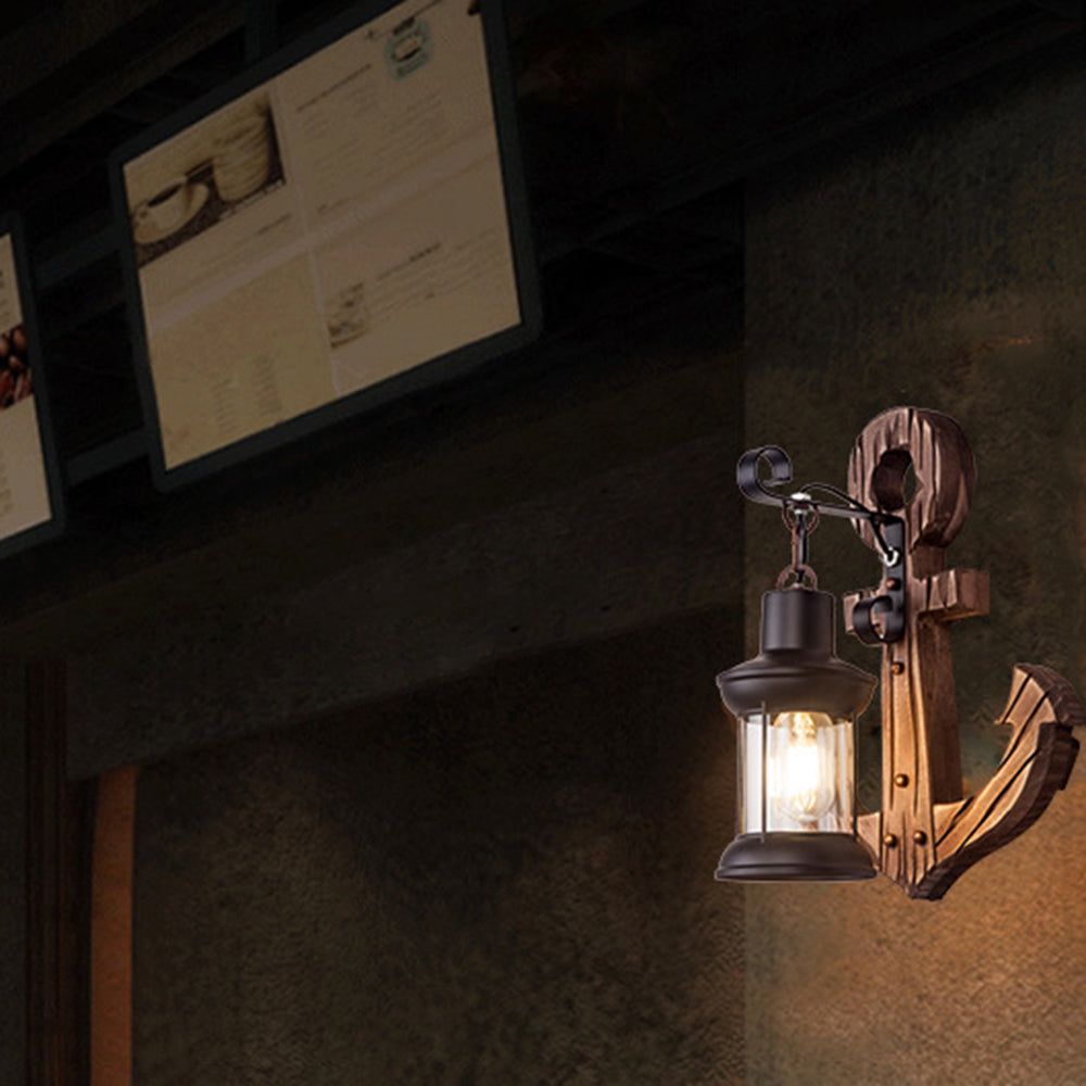 Austin Vintage LED Wall Lamp - Anchor, Dining/Living Room, Metal/Wood