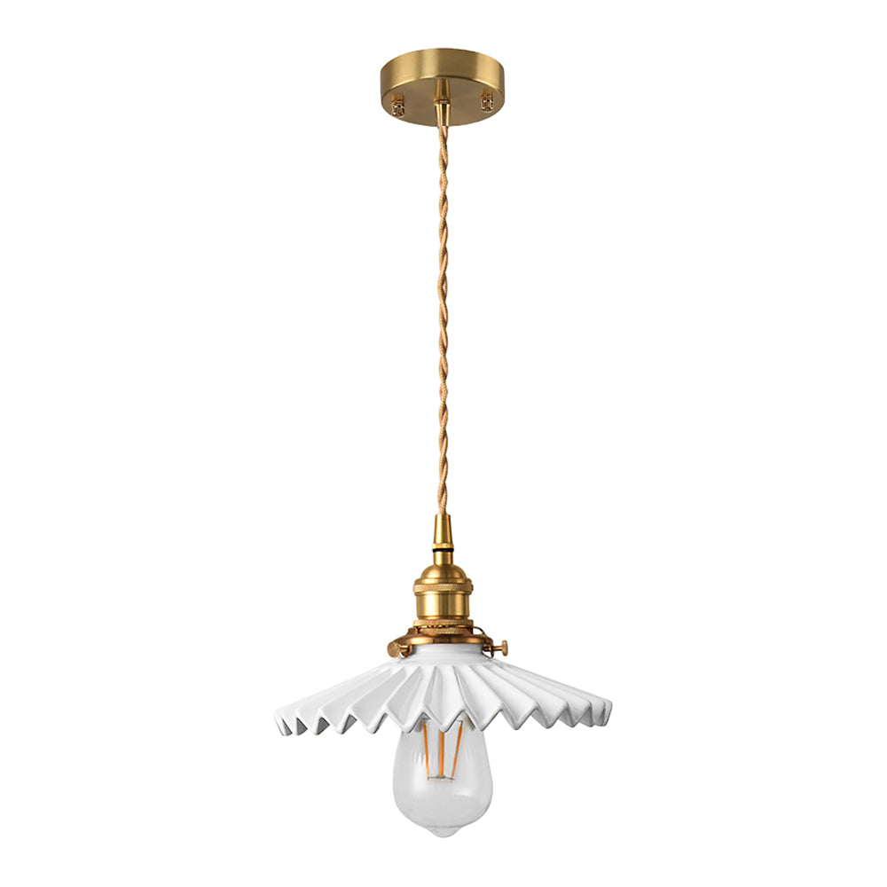 PleatCeramic - Vintage Pendant Lamp with Folded Design and Brass Base