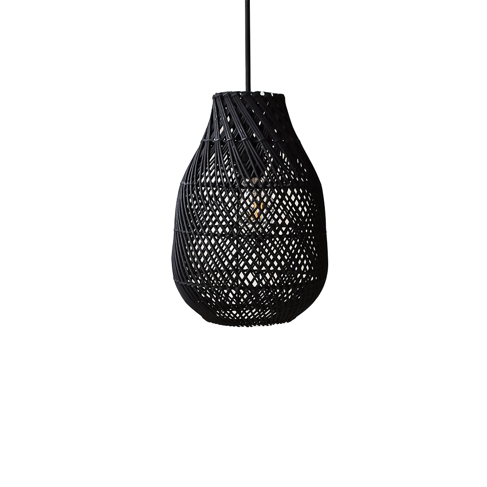 Lampada a sospensione intrecciata a mano in rattan nero stile fattoria classica