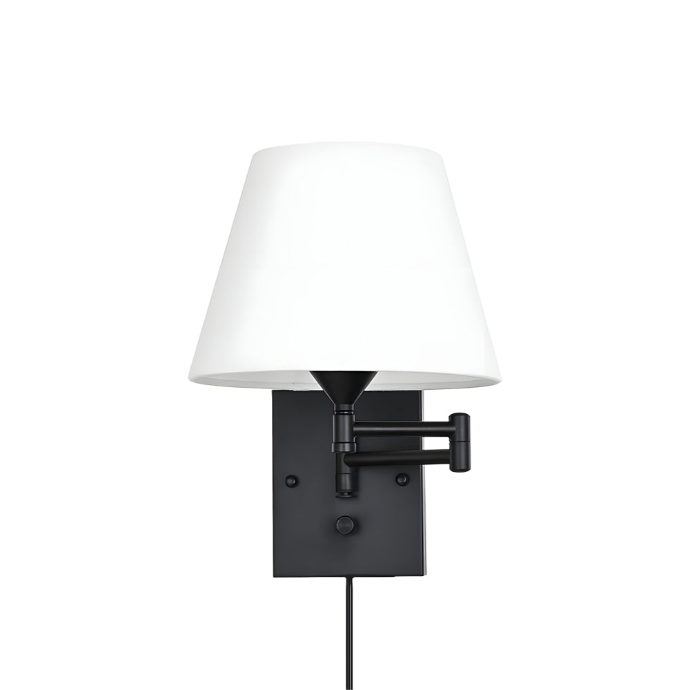 Lampada da parete a braccio snodato 1-Licht Plug-In con paralume in lino