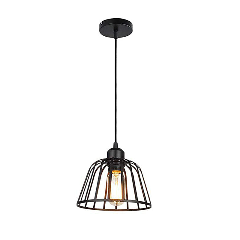 Lampadario Retro in Stile Industriale a LED in Piccola Gabbia di Ferro Nera 1/3-Lights