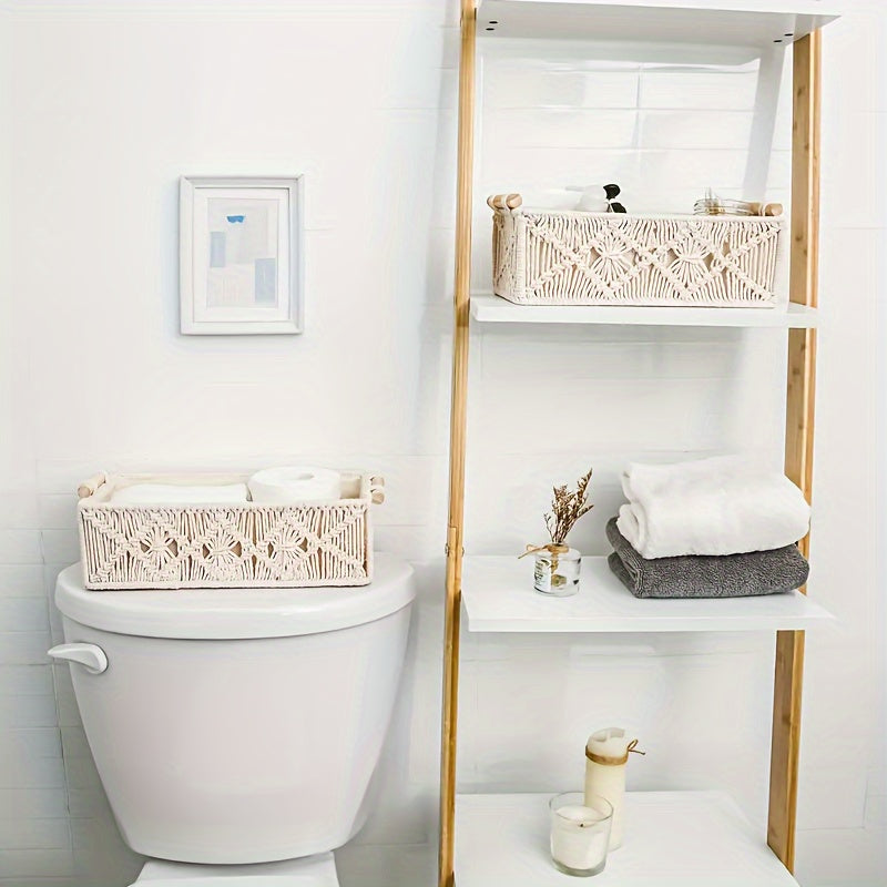 Boho Storage Basket – Handmade Woven Organizer for Bathroom, Bedroom, and Living Room