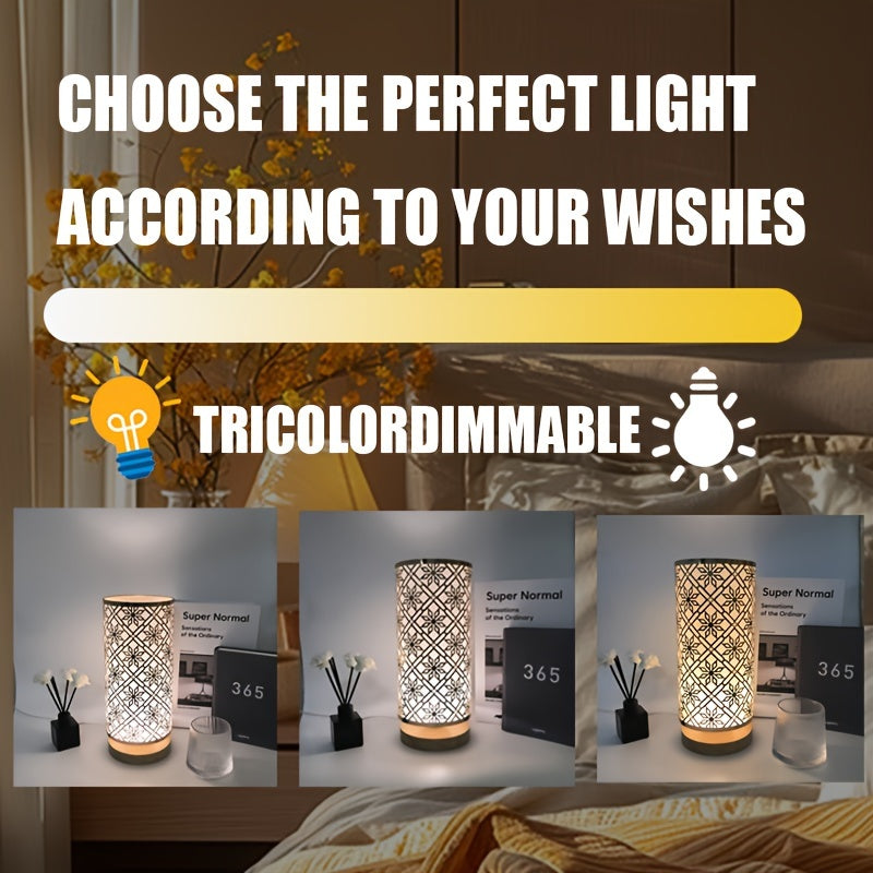 LumiPattern - Modern USB-Powered Table Lamp, Adjustable Brightness, Metal Frame and Plasticized Shade