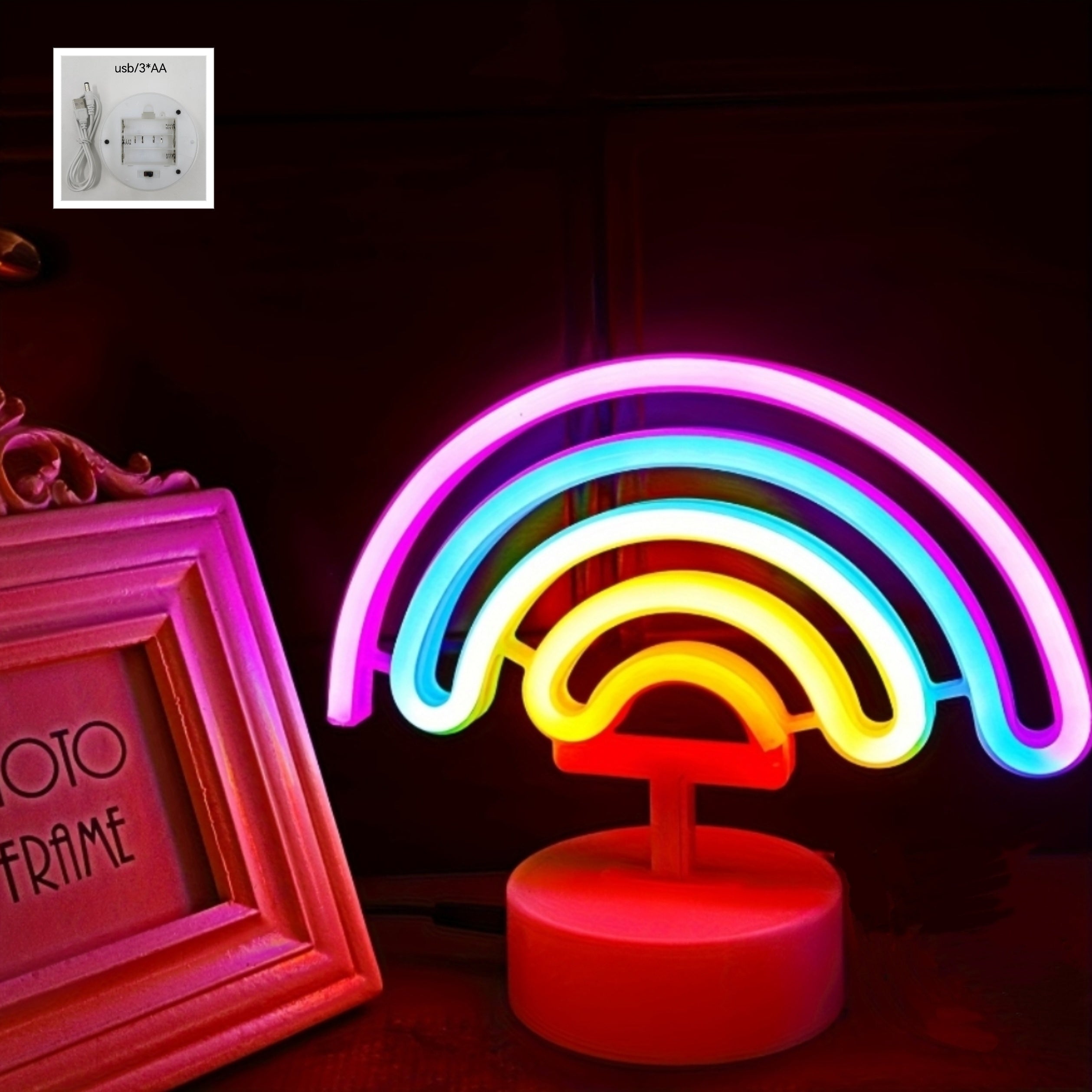 RainbowGlow - Cute Rainbow Neon Light with Lamp Base