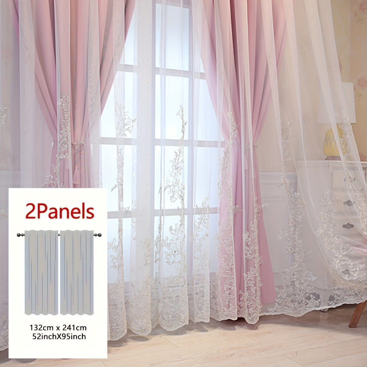 2 Piezas Cortinas Bordadas de Hada Elfo - Paneles de Cortina Translúcidos con Tela Integrada y Anillas