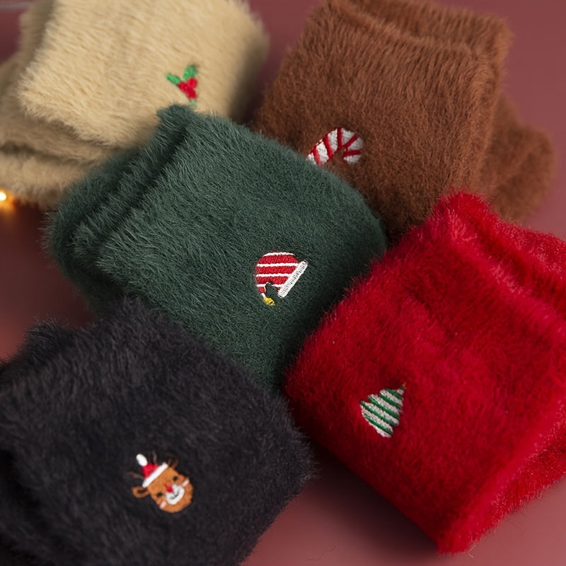 CozyKerst - 5 Pairs of Thick Warm Christmas Socks for Women