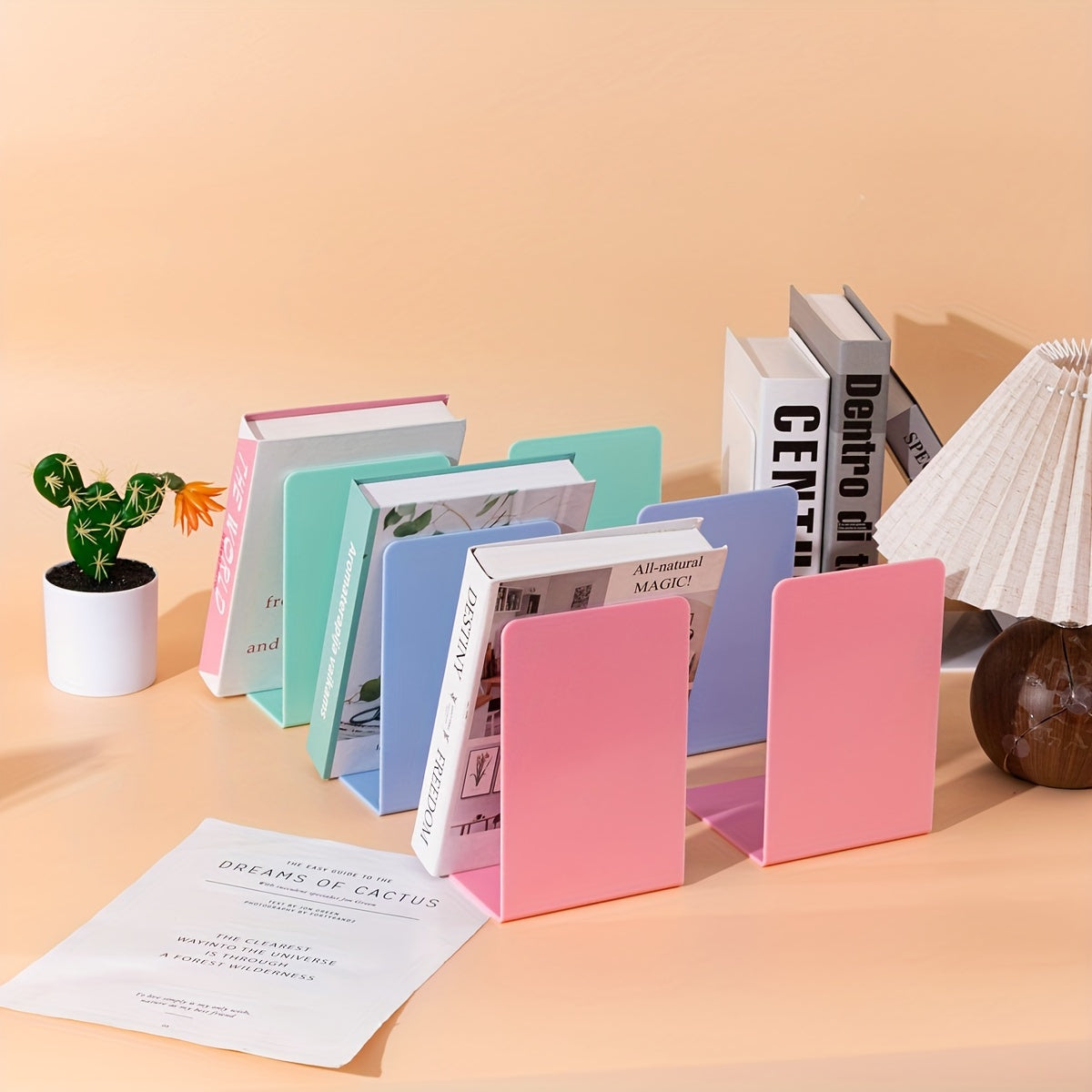 Conjunto de 8 Suportes de Livros em Forma de L - Material PP Durável, Organizador para Secretária e Estudantes