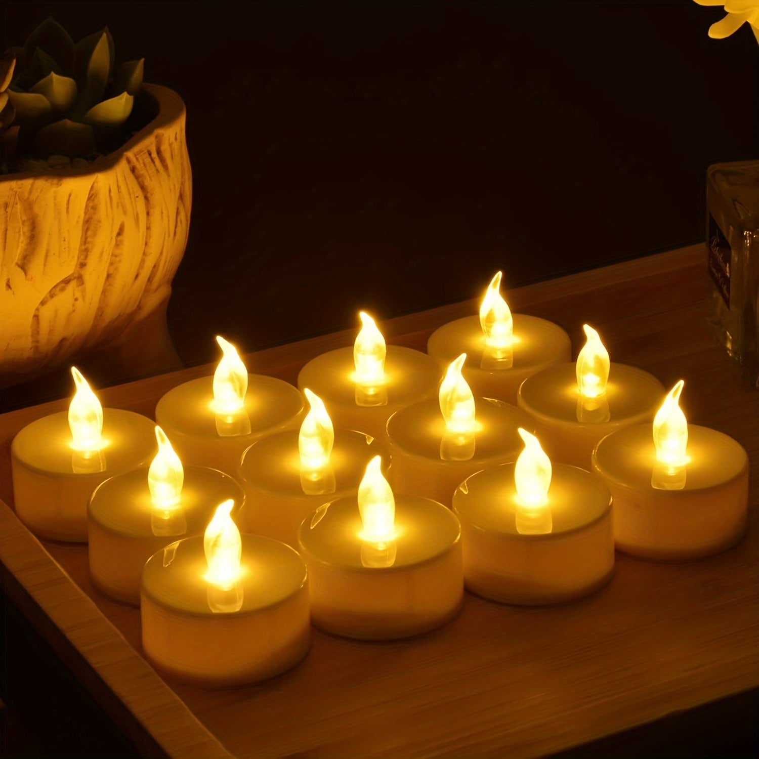 Velas de Chá LED - Alimentadas a Pilhas, Amarelo Quente, Velas Sem Chama, Luz Cintilante por Mais de 150 Horas (5, 12, 24, 50 unidades)