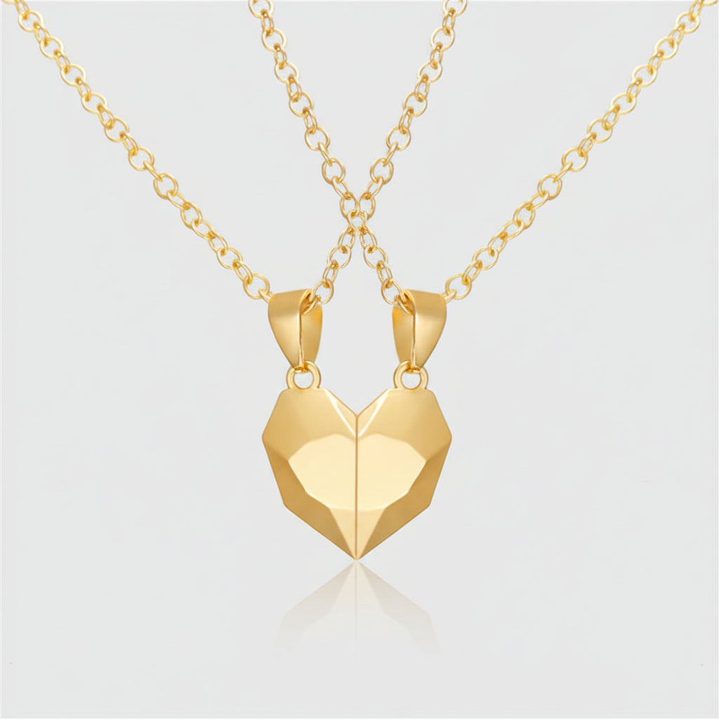 Collana Ciondolo Forma Cuore Accenti Dorati Argento