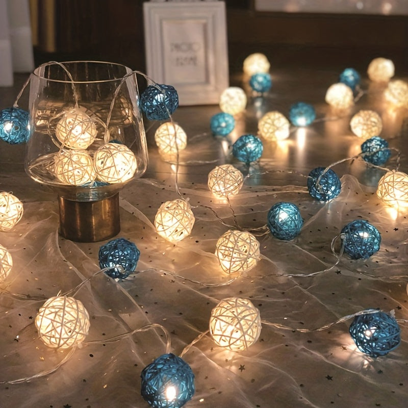 LuxeGlow - Blauw Wit Rotan Lichtslingers 2m 20 LED's, Batterij-aangedreven Decoratieve Verlichting