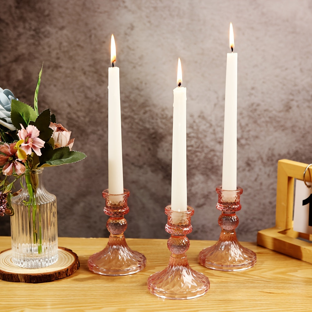 Suportes para Velas de Cristal Rosa - Decoração Romântica para o Natal e Feriados