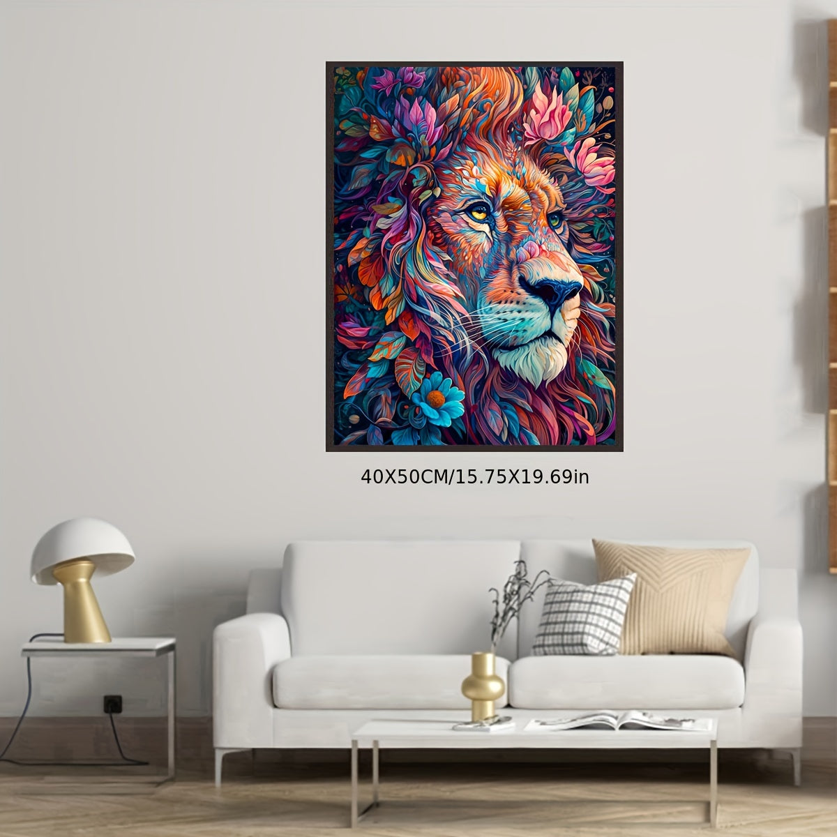 Pintura de diamantes León Flores - Bordado de diamantes de arte animal