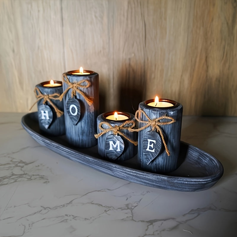 Vintage Houten Kandelaar Set - Stijlvolle Tafeldecoratie voor Feestdagen en Gelegenheden