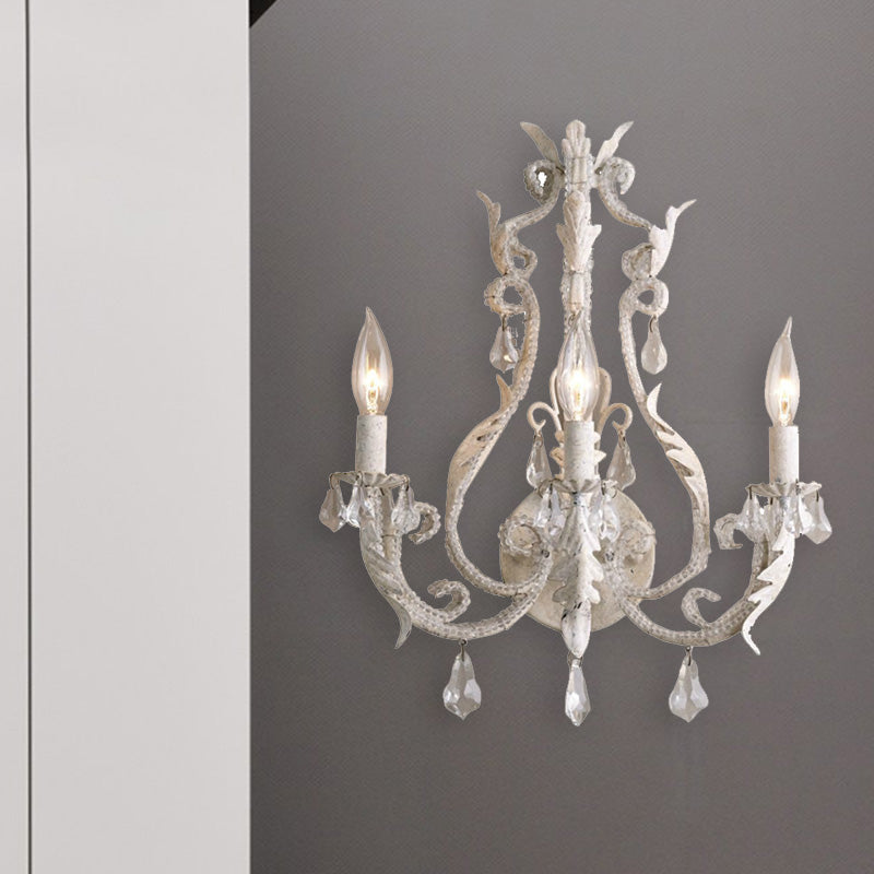 Candeeiro de Cristal - Candelabro Tradicional de Parede com 3 Braços em Cinzento/Marfim