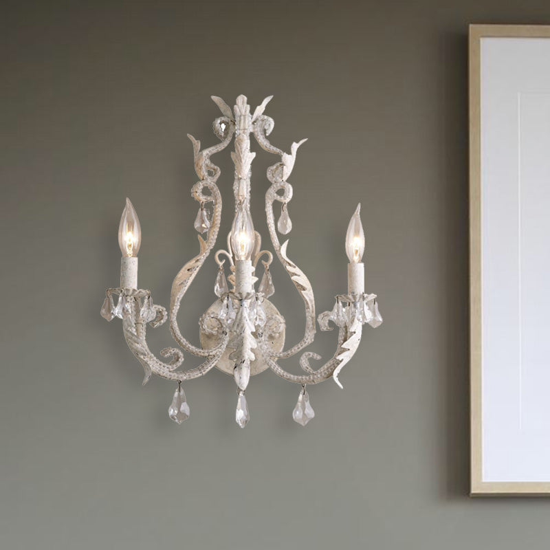 Candeeiro de Cristal - Candelabro Tradicional de Parede com 3 Braços em Cinzento/Marfim