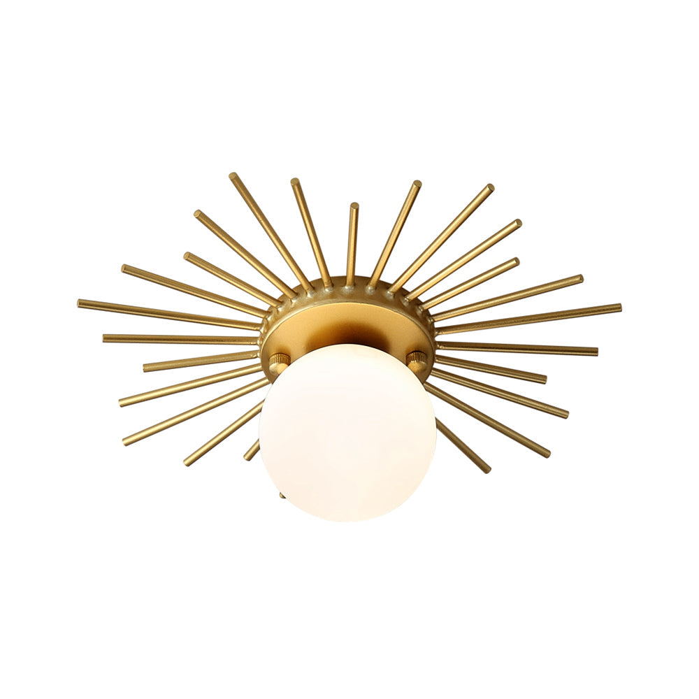 Lampada da soffitto sferica dorata con vetro satinato