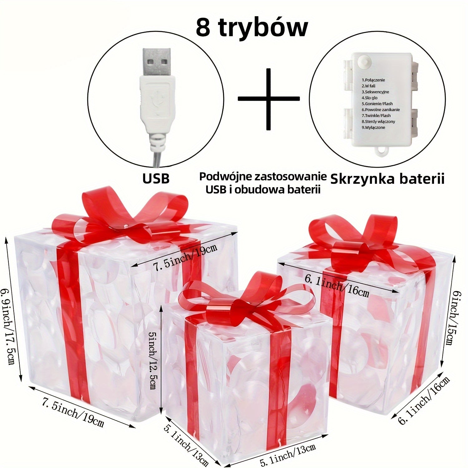 CadeauLicht - Set of 3 Lighted Christmas Gift Boxes with Red Bow