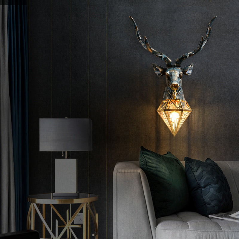 Lampada da parete Elk - Bronzo con ombra a gabbia di diamante