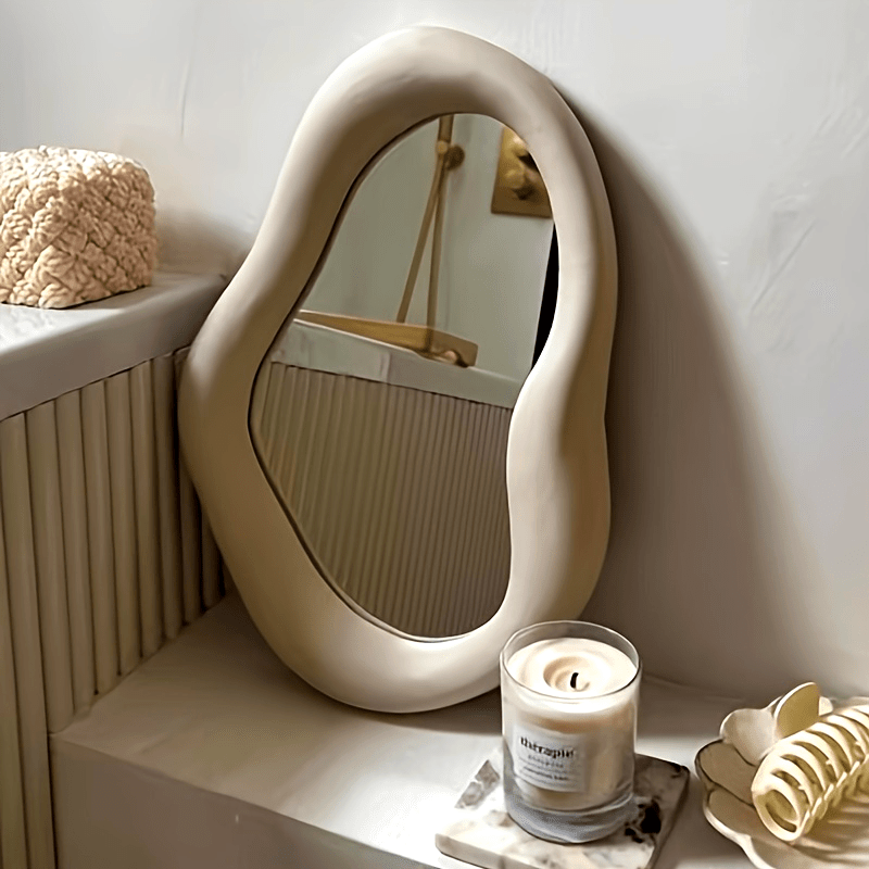 Ceramic Makeup Mirror – Irregular Design, For Bedroom and Dresser Decoration