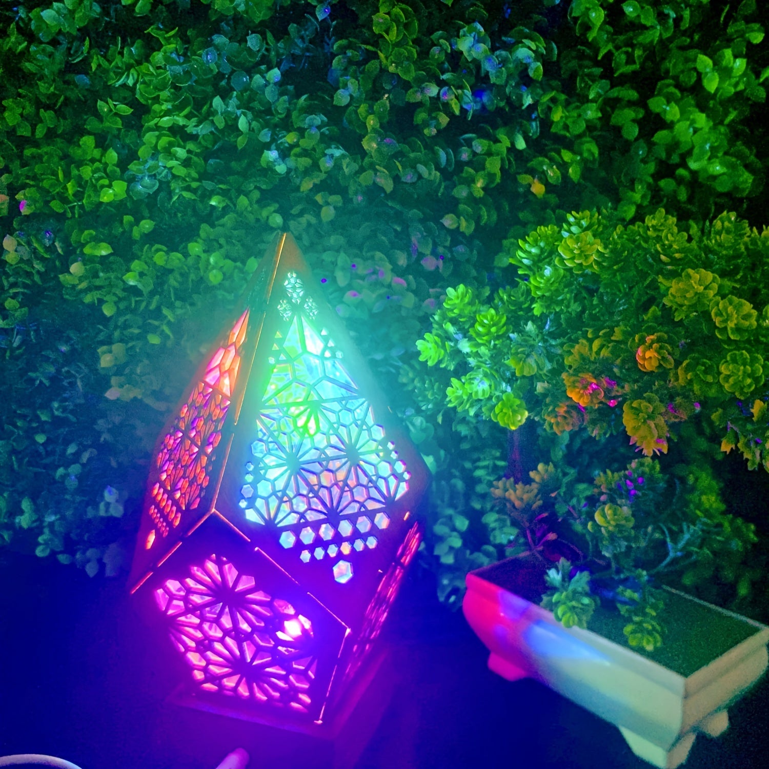 BohoGlow - Wooden Table Projector Lamp with USB Charging and Colorful LEDs