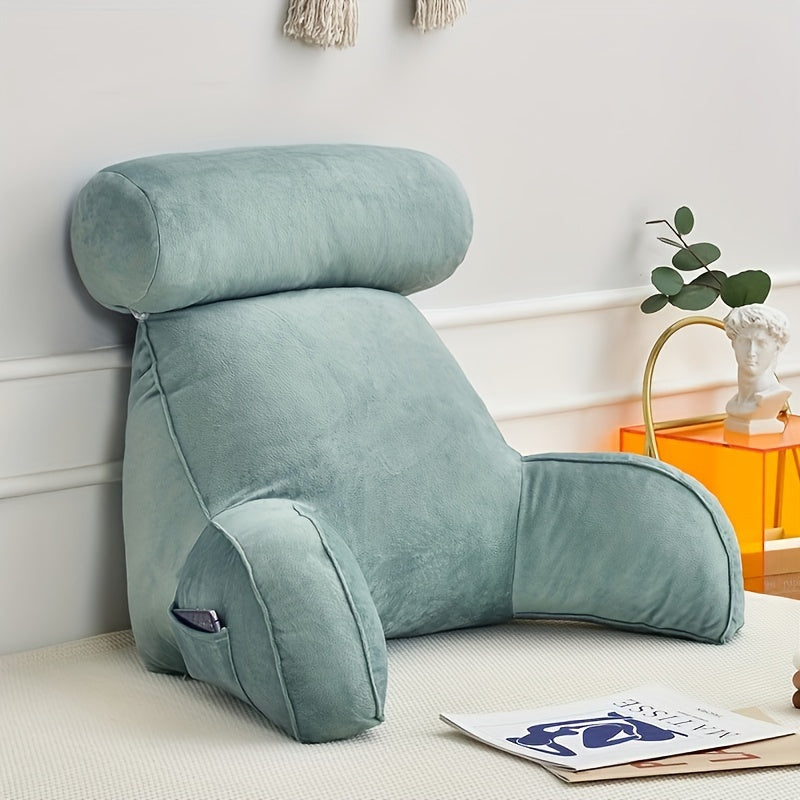 Almofada de Leitura Veludo Cristal - Almofada Redonda para as Costas com Apoios de Braço para Sala de Estar, Escritório ou Cama