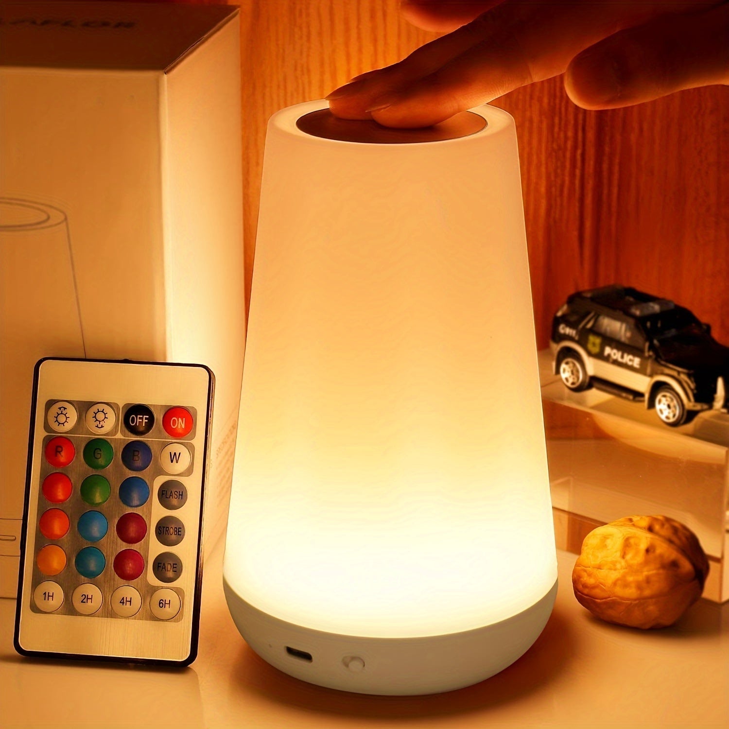 SpaceGlow - Candeeiro Noturno LED Recarregável com Comando à Distância e Temporizador