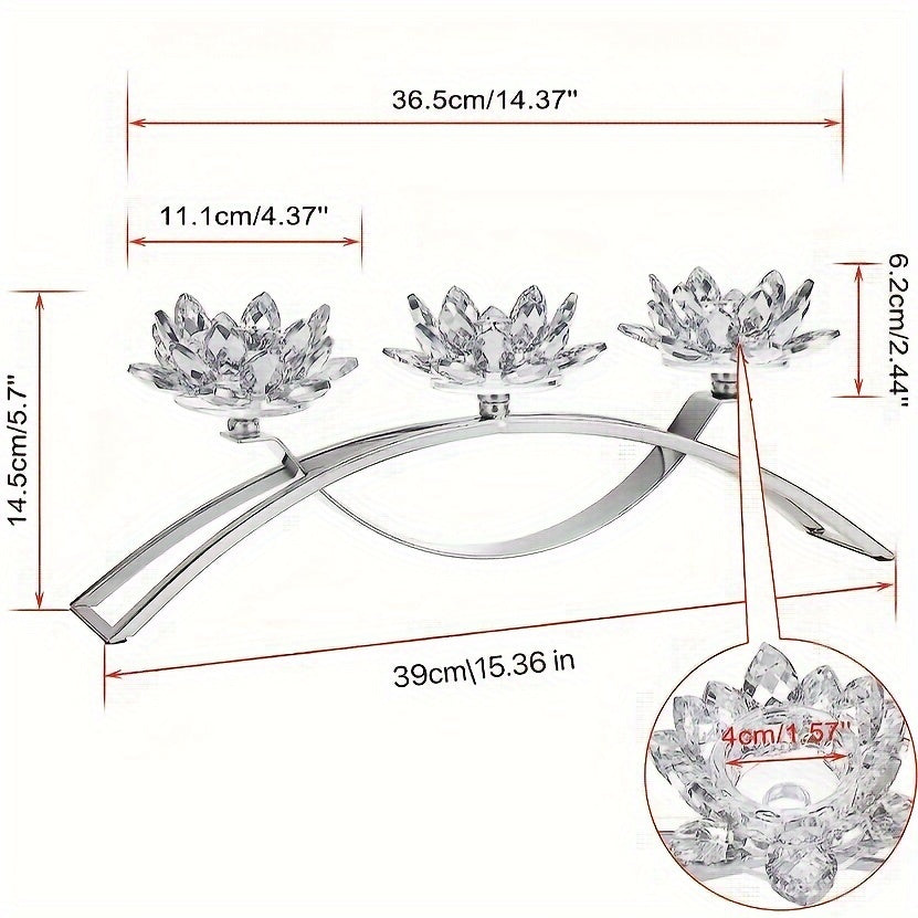 Portavelas de loto de cristal de 3 brazos - Elegante decoración de mesa