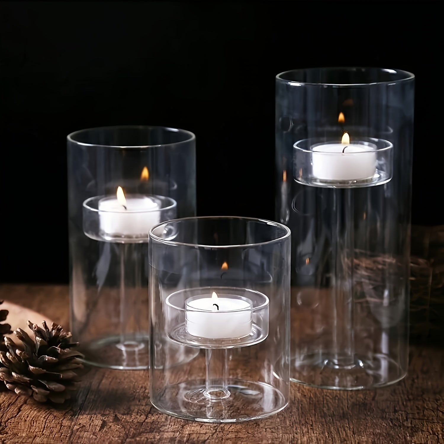 Set di candelieri cilindrici in vetro a 3 pezzi – Candelieri hurricane trasparenti per decorazione da tavolo, matrimoni e decorazione per la casa