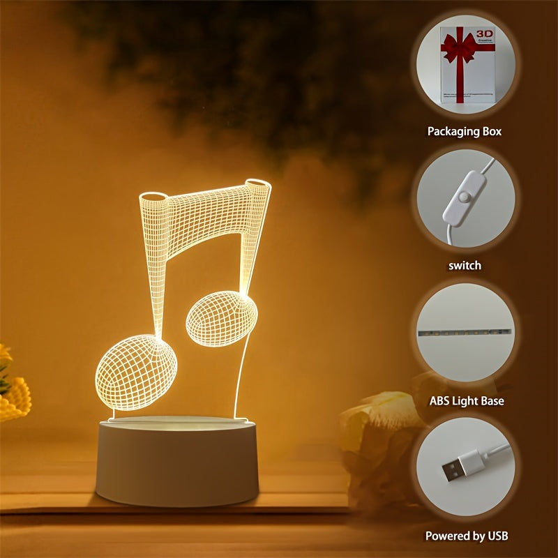 LumiNote - Acrylic Music Note Night Light, 3D LED Frame, USB-Powered