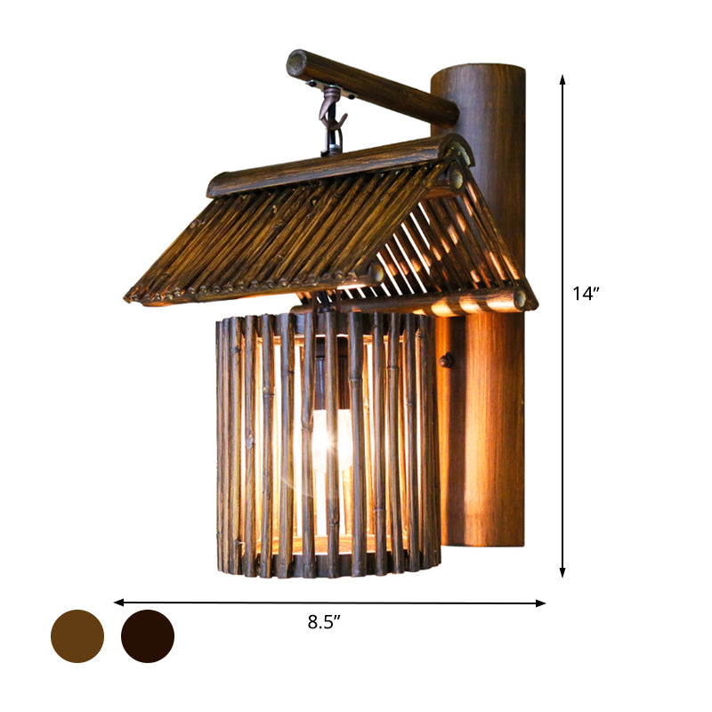 Lampada da Parete in Bambù - Lampada da Parete Asiatica in Caffè Scuro/Kaki