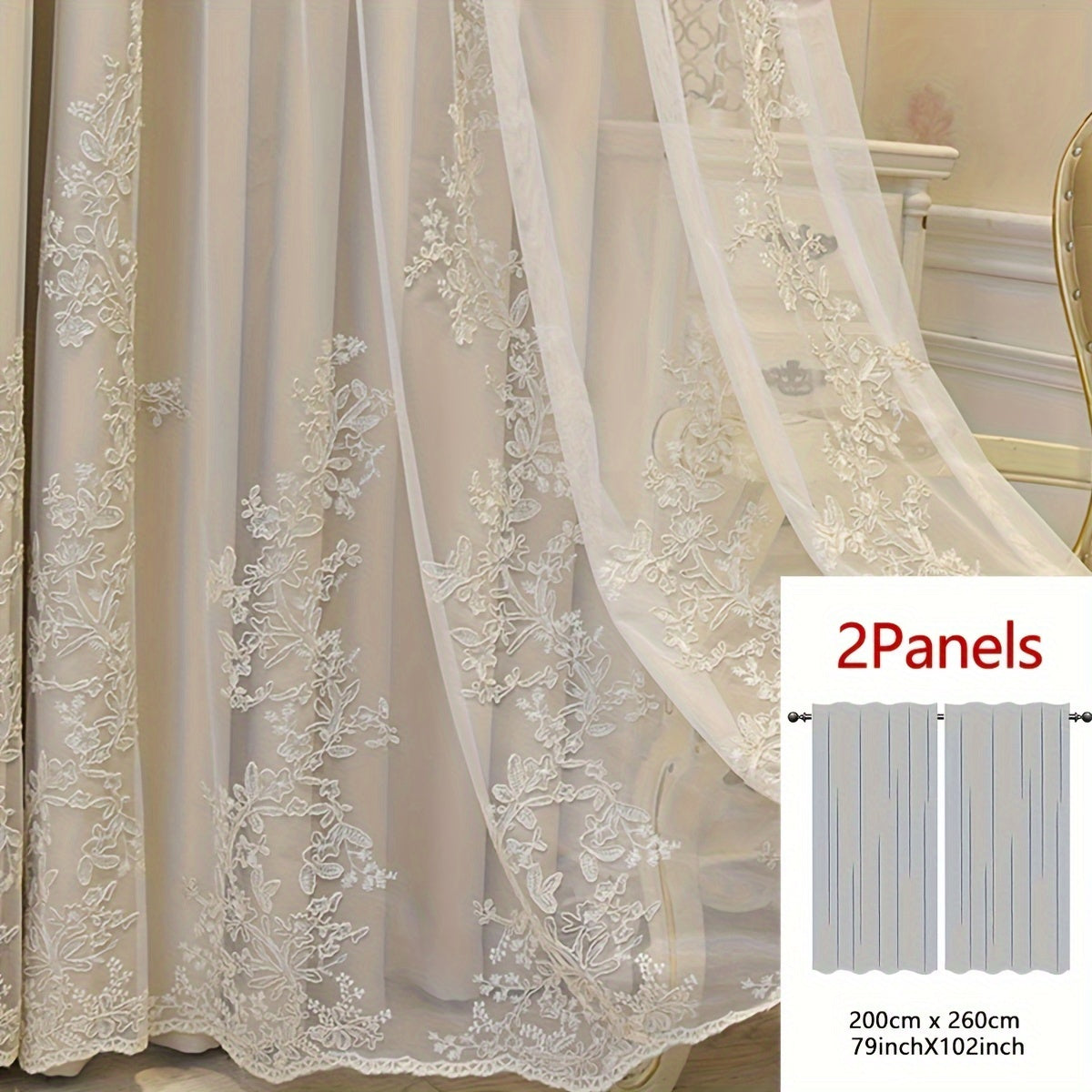 2 Piezas Cortinas Bordadas de Hada Elfo - Paneles de Cortina Translúcidos con Tela Integrada y Anillas