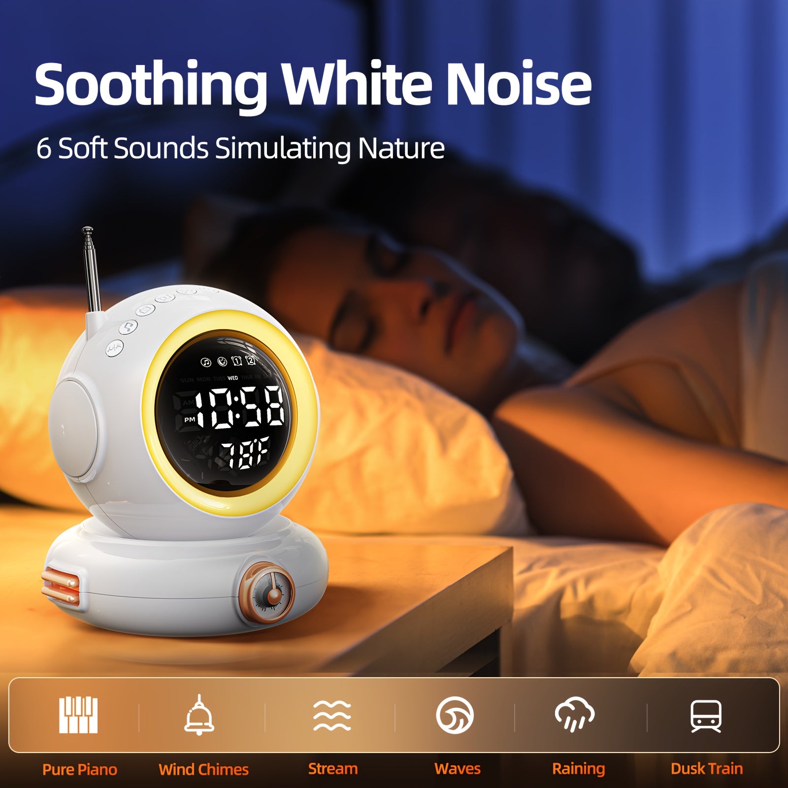 LunaRise - Sunrise Simulation Alarm Clock with Wireless Speaker and FM Radio