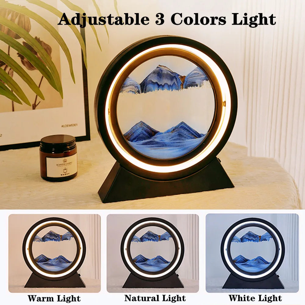 GlowHour - Candeeiro de Mesa Ampulheta 3D com Iluminação LED para Decoração Aconchegante