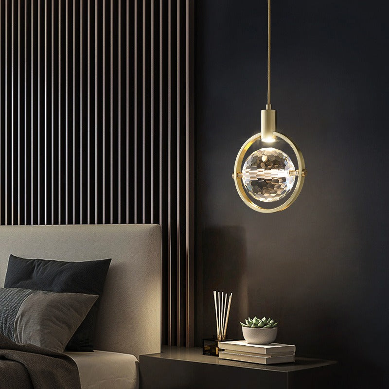 Lámpara colgante LED moderna de anillo con cristal