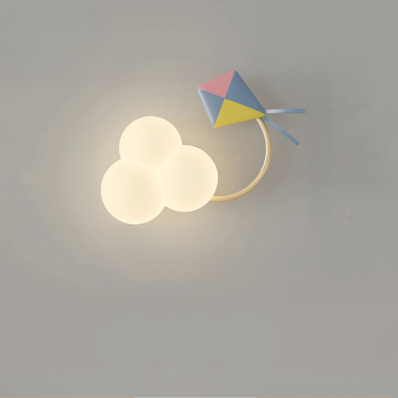 CartoonAirplane - Children's Room Wall Lamp with Stars, Rainbow, and Airplane Design