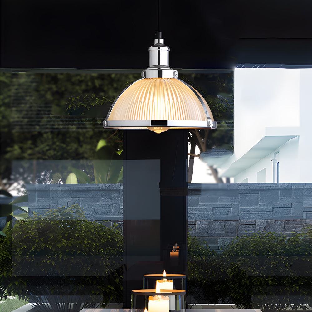 Lampada a sospensione retro 1-Licht con paralume in vetro a strisce