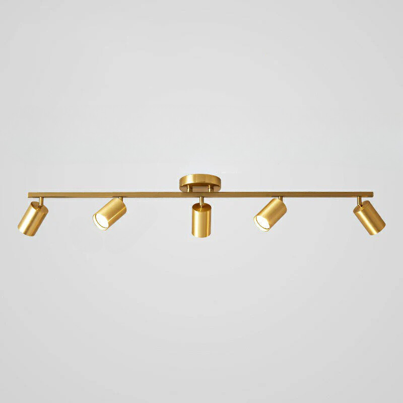 Lámpara de techo LED minimalista con riel tubular dorado y pantalla metálica