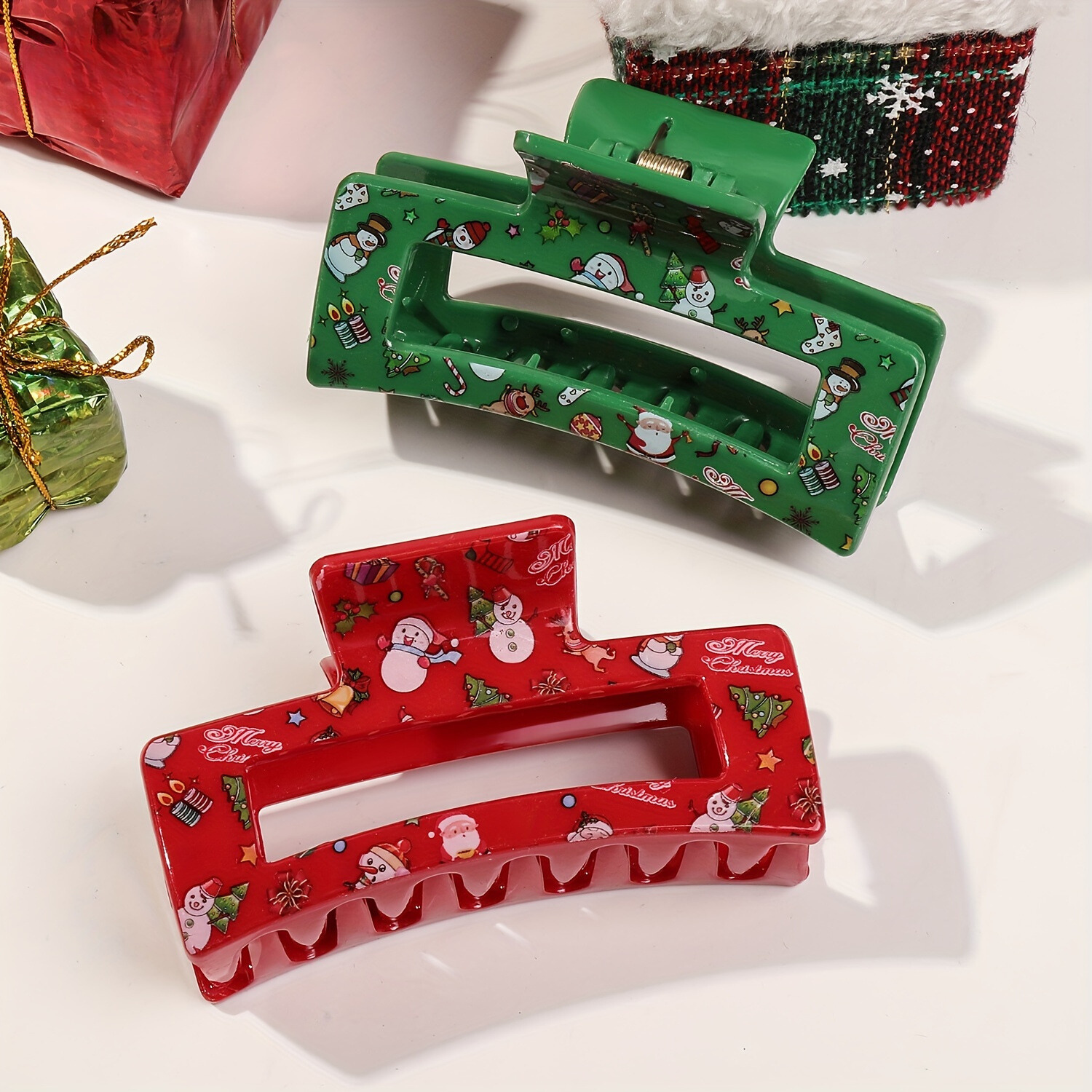 FestiveClips - Set da 4 pezzi Fermagli per capelli eleganti con stampa natalizia