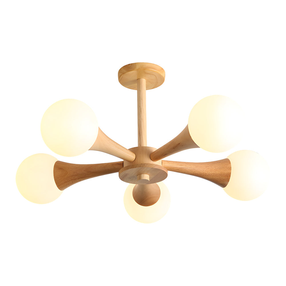 NordicGlow - Scandinavian Wooden Chandelier with Glass Lampshades